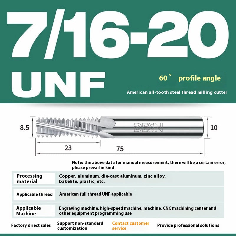 1115-65° high hard tungsten carbide thread milling cutter Long tooth full tooth alloy American thread milling cutter UNC UNF aluminum stainless steel Shandong Denso Pricision Tools Co.,Ltd.